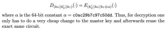 Equality between Decryption and Encryption by order of subkeys and α.